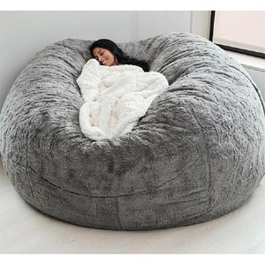 7ft fur fabric living room lazy sofa bed giant beanbag cover soft big round bean bag