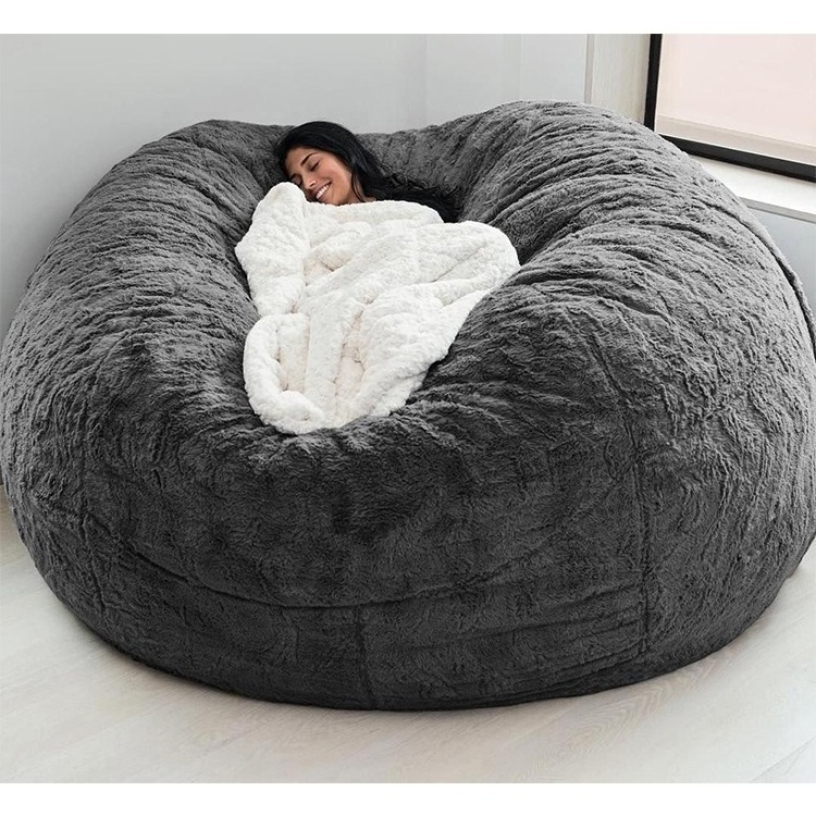 7ft fur fabric living room lazy sofa bed giant beanbag cover soft big round bean bag