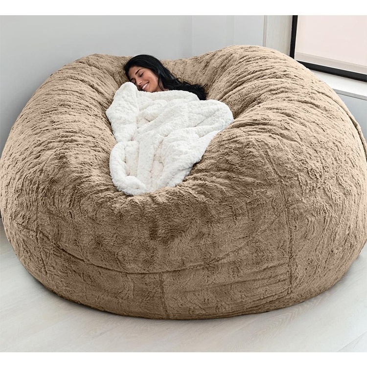 7ft fur fabric living room lazy sofa bed giant beanbag cover soft big round bean bag