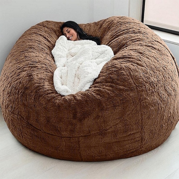 (no filling) 7ft fur fabric giant beanbag cover soft big round bean bag lazy sofa bed living room chair