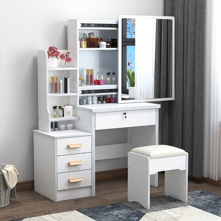 High quality modern european drawers storage bedroom furniture nordic vanity makeup dressing table with mirror and stool