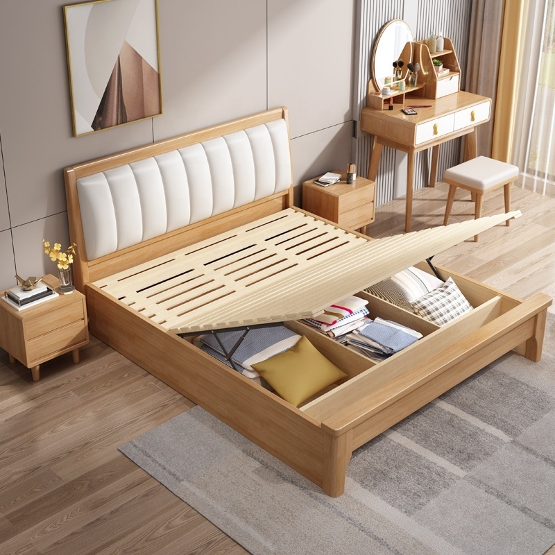 Luxury new arrival home apartment bed american style wooden beds bedroom furniture solid wood bed