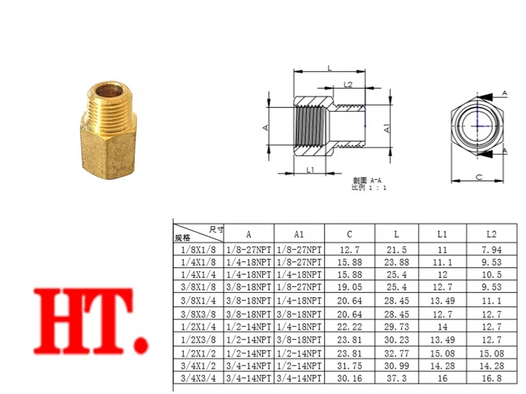 Brass Pipe adaptor (FIP X MIP) NPT Threaded Brass Pipe Fittings Hose adaptor for plumbing and heating systems