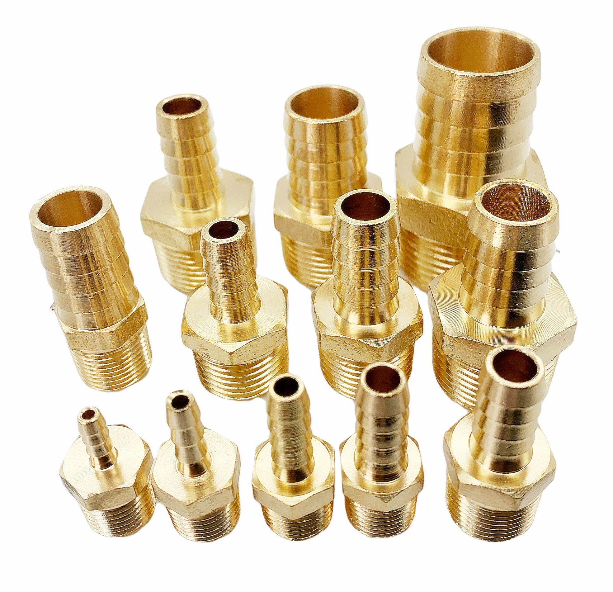 High Quality China Factory Male Thread Forged Brass Hexagonal Connector  Hose Barb Nozzle Fitting