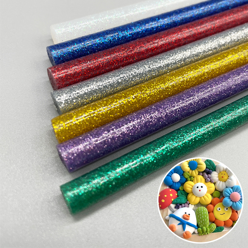 Factory supply 7mm diameter glitter hot melt glue sticks environmental protection hot glue gun sticks