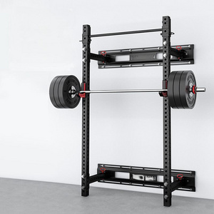 800 Pounds Folding Wall Mounted Squat Rack Power Rack with Pull Up Bar, J Hooks