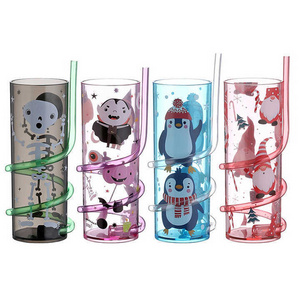 Christmas Party Cup Series Twist Straw Tumbler Custom Printed Plastic Reusable Cup with Straw