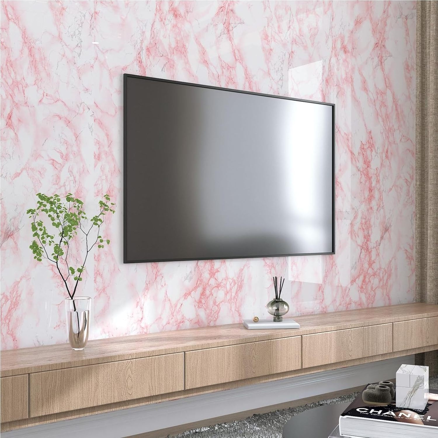 ORON Glossy Pink White Marble Wallpaper Peel and Stick Waterproof Self Adhesive Marble PVC Sticker Wallpaper for Wall