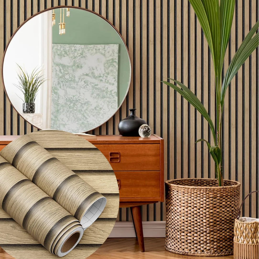 New Wood Slat Wallpaper Peel and Stick Wood Slat Wall Panel Wallpaper Removable Self Adhesive Wallpaper for Bedroom