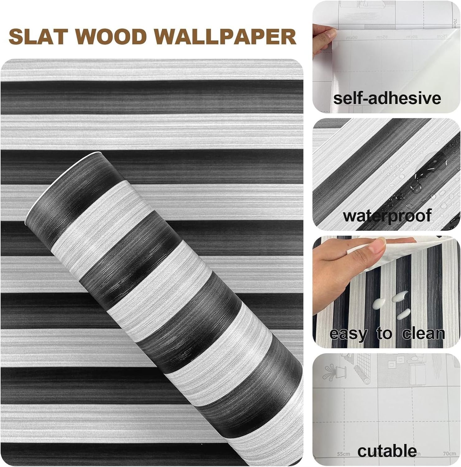 ORON Removable Wallpaper Peel and Stick Self Adhesive Film Wooden Slat Wallpaper Decorative Vinyl for Wall Cabinets