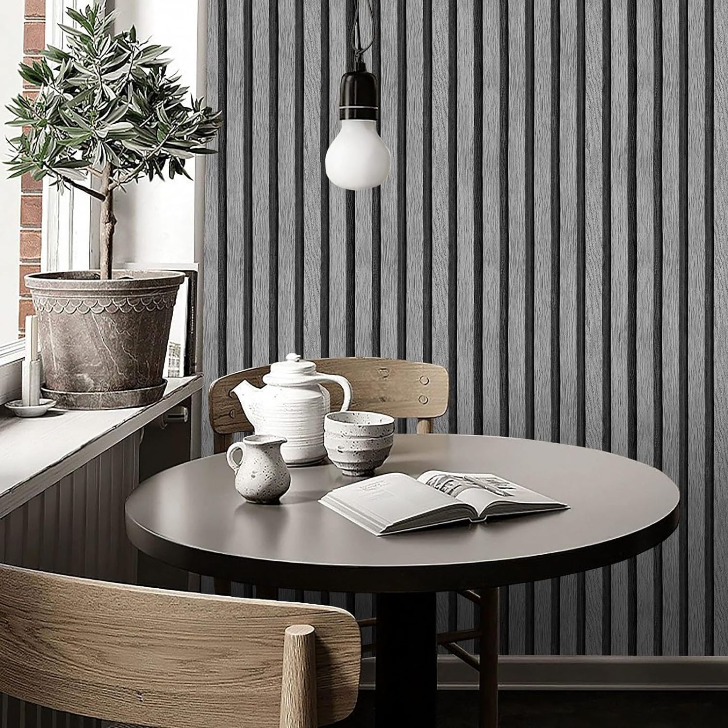 ORON PVC Waterproof 3D wood design Peel and Stick Self adhesive Vinyl Wallpaper Wooden Slat Wallpaper for Wall