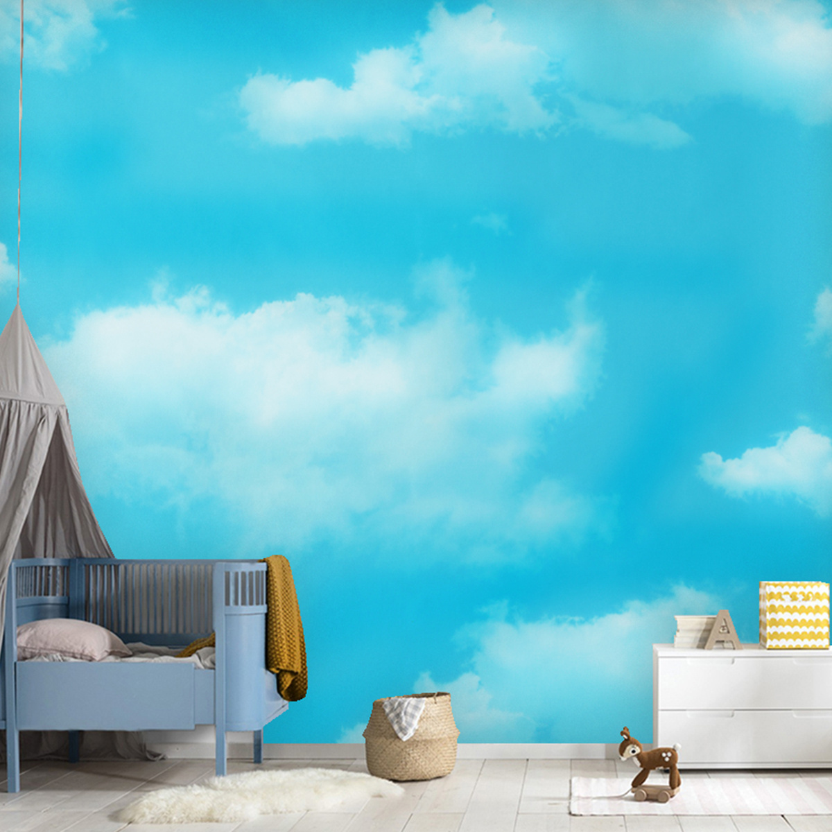 Blue Sky Self Adhesive Peel And Stick 3D PVC Ceiling Decoration Mural Wallpaper Ceiling Sticker Wall Paper For Children Room