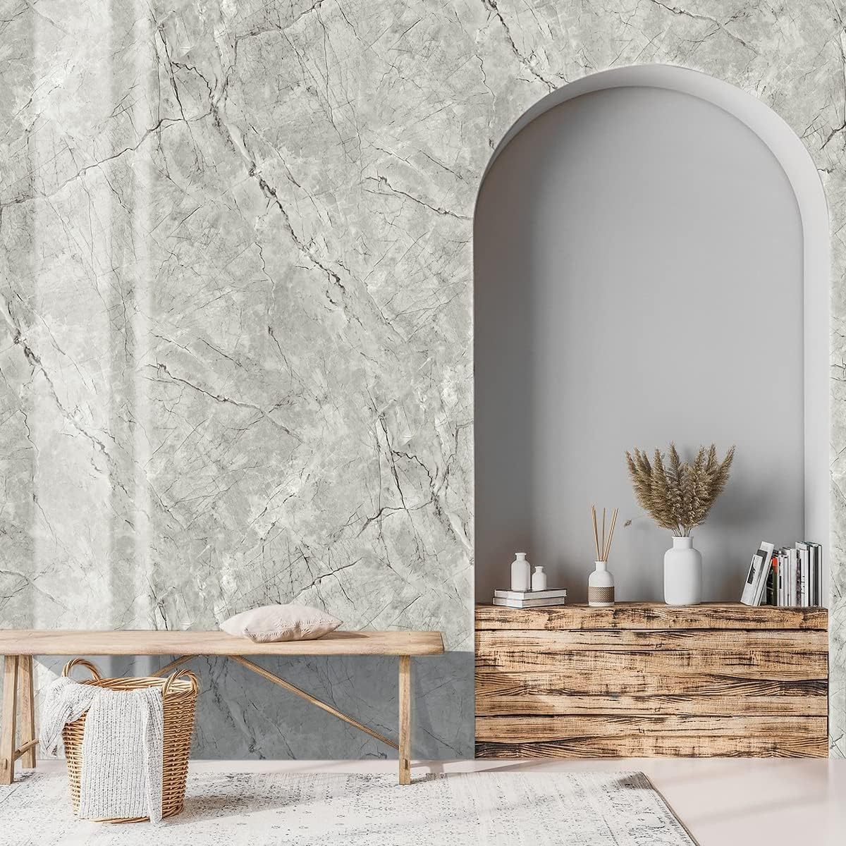 Gray Glossy Marble Design Wallpaper Peel and Stick Granite Removable Self Adhesive Wallpaper for Kitchen Cabinets