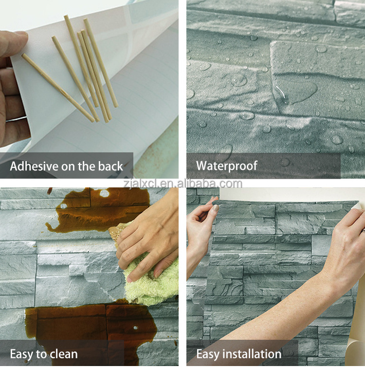 Factory Supply Home Decoration Wall Paper Waterproof Vinyl 3D Papier Peint Living Room Stone Brick Self Adhesive Wallpaper