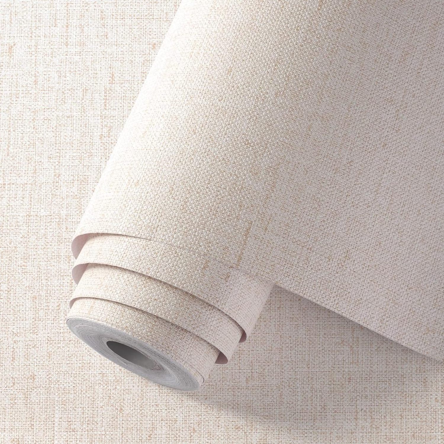 ORON Beige Peel and Stick Self Adhesive Wallpaper Textured Fabric Linen Wall Paper Vinyl Roll for Cabinet sticker