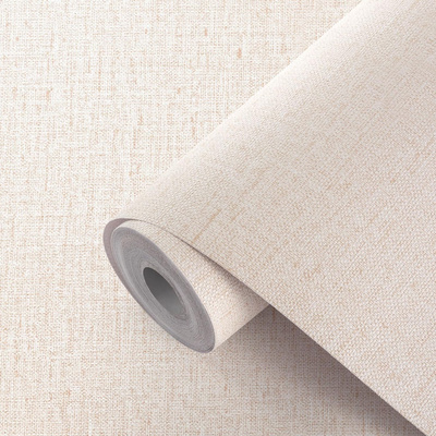 ORON Beige Peel and Stick Self Adhesive Wallpaper Textured Fabric Linen Wall Paper Vinyl Roll for Cabinet sticker