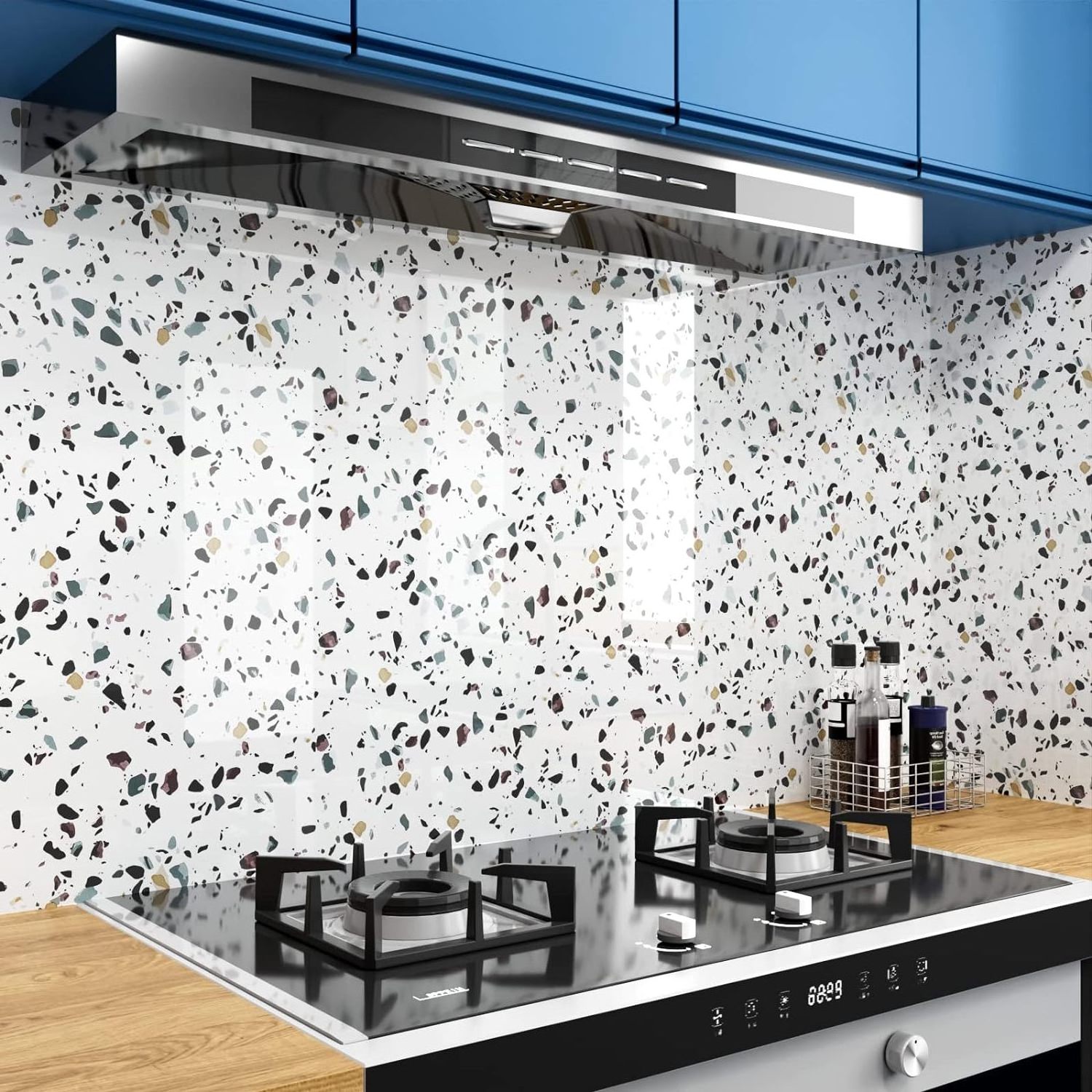 ORON Glossy White Terrazzo Self Adhesive Marble Contact Paper for Kitchen Countertops Waterproof Marble Vinyl Wallpaper