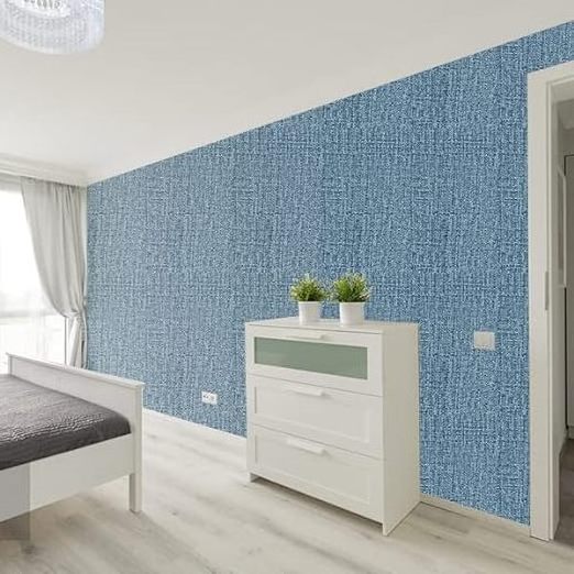 Hot selling Textured Fabric Blue Linen Wallpaper Peel and Stick Self-Adhesive Removable Waterproof Wallpaper for Wall Cabinets