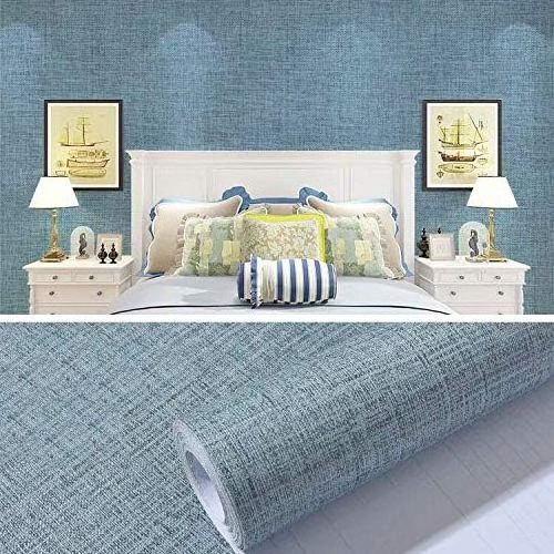 Hot selling Textured Fabric Blue Linen Wallpaper Peel and Stick Self-Adhesive Removable Waterproof Wallpaper for Wall Cabinets