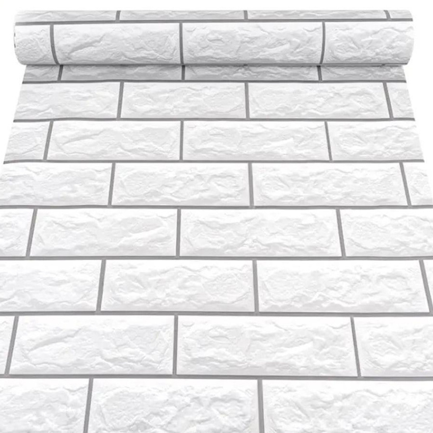 White Stone Sticker Roll 3D Brick PVC Self Adhesive Peel And Stick Wallpaper For Home Decoration