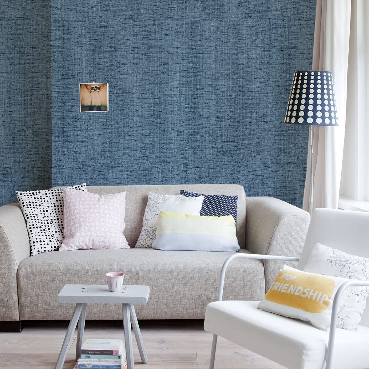 Classical Blue Linen Texture Interior Waterproof Decorative Wall Paper Pvc Self Adhesive Wallpaper Rolls For Bedroom Decoration