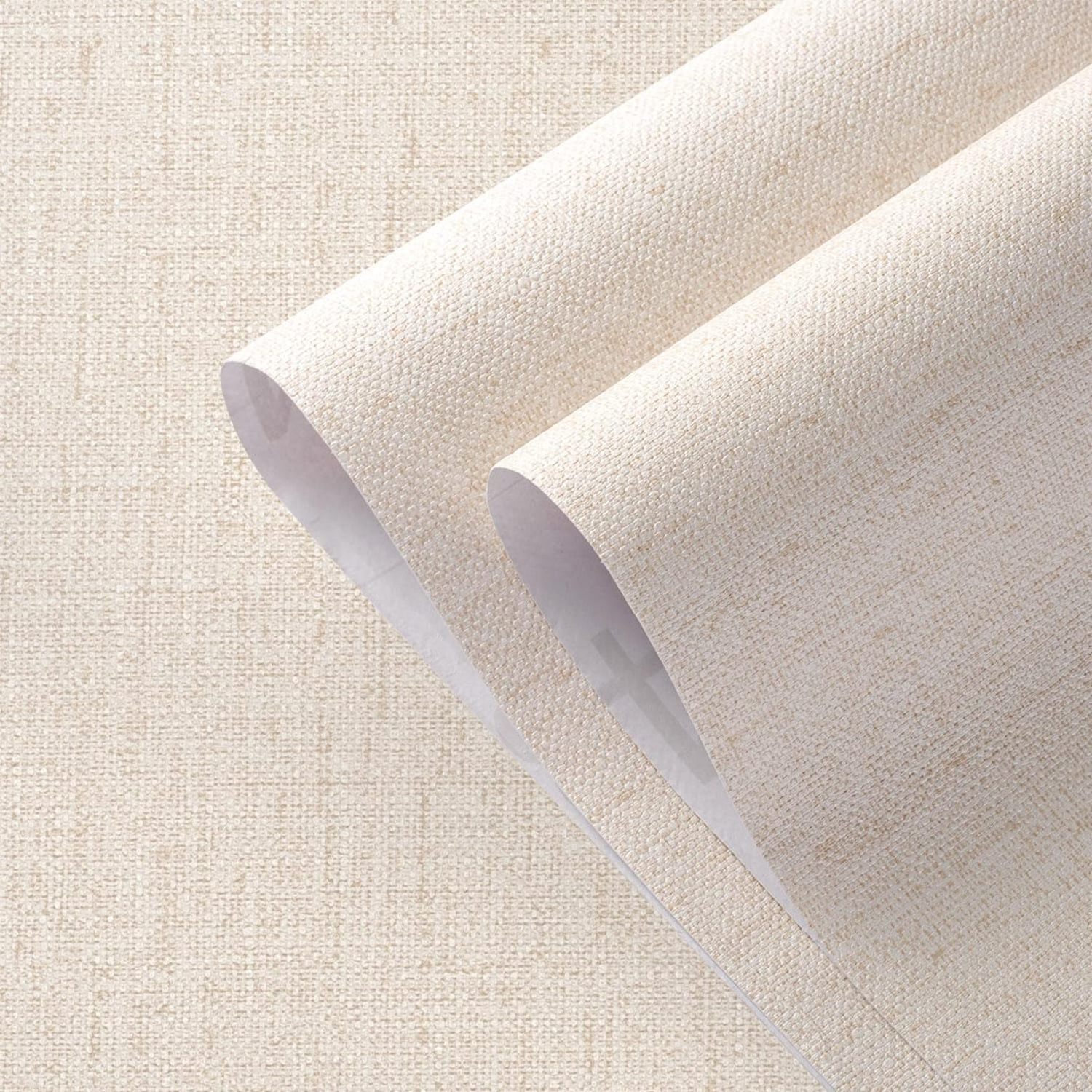 ORON Beige Peel and Stick Self Adhesive Wallpaper Textured Fabric Linen Wall Paper Vinyl Roll for Cabinet sticker