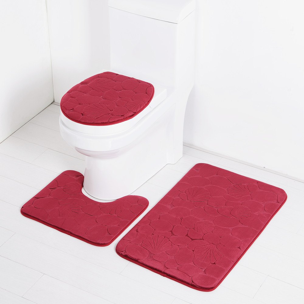 Hot sale washable flannel memory foam 3 piece set bath mat