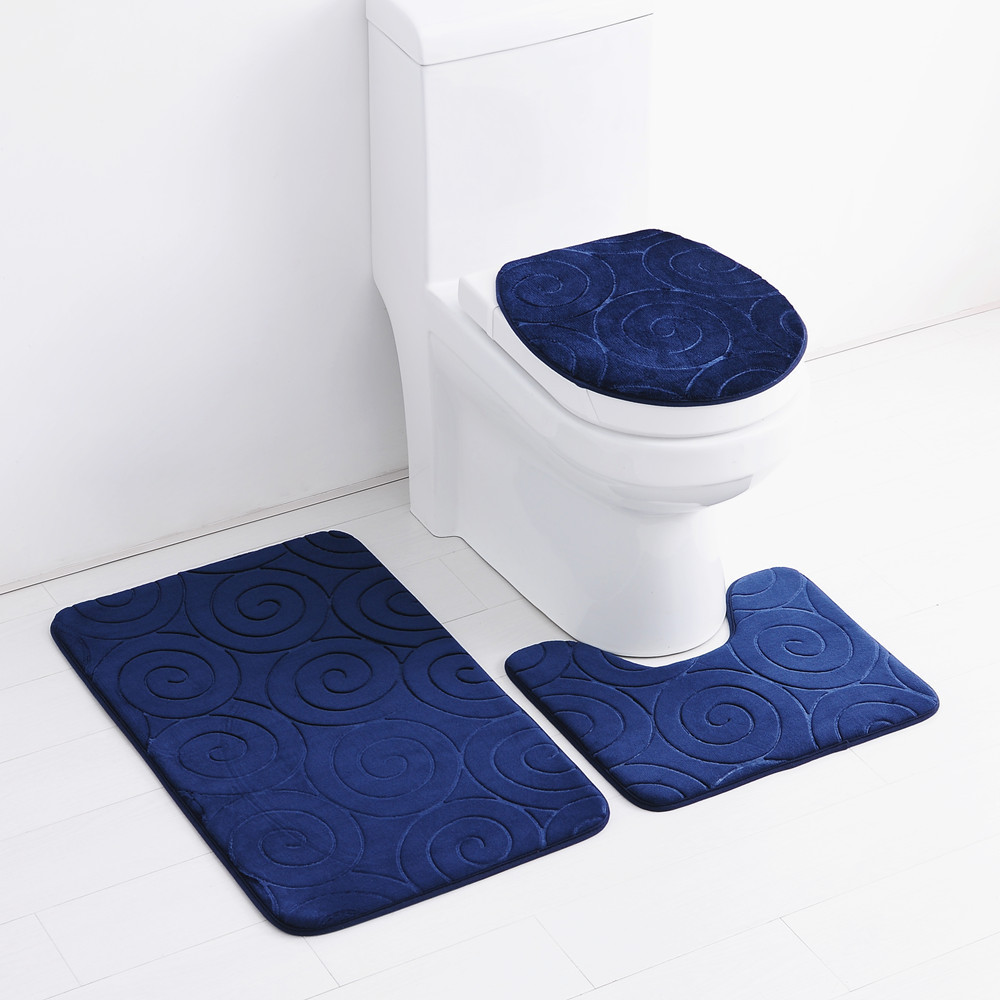 Hot sale washable flannel memory foam 3 piece set bath mat