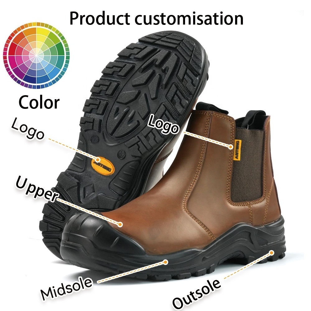 ANTENG Genuine Leather Safety Shoes Without Laces Steel Toe Anti Puncture Anti Static Light Work Boots For Men