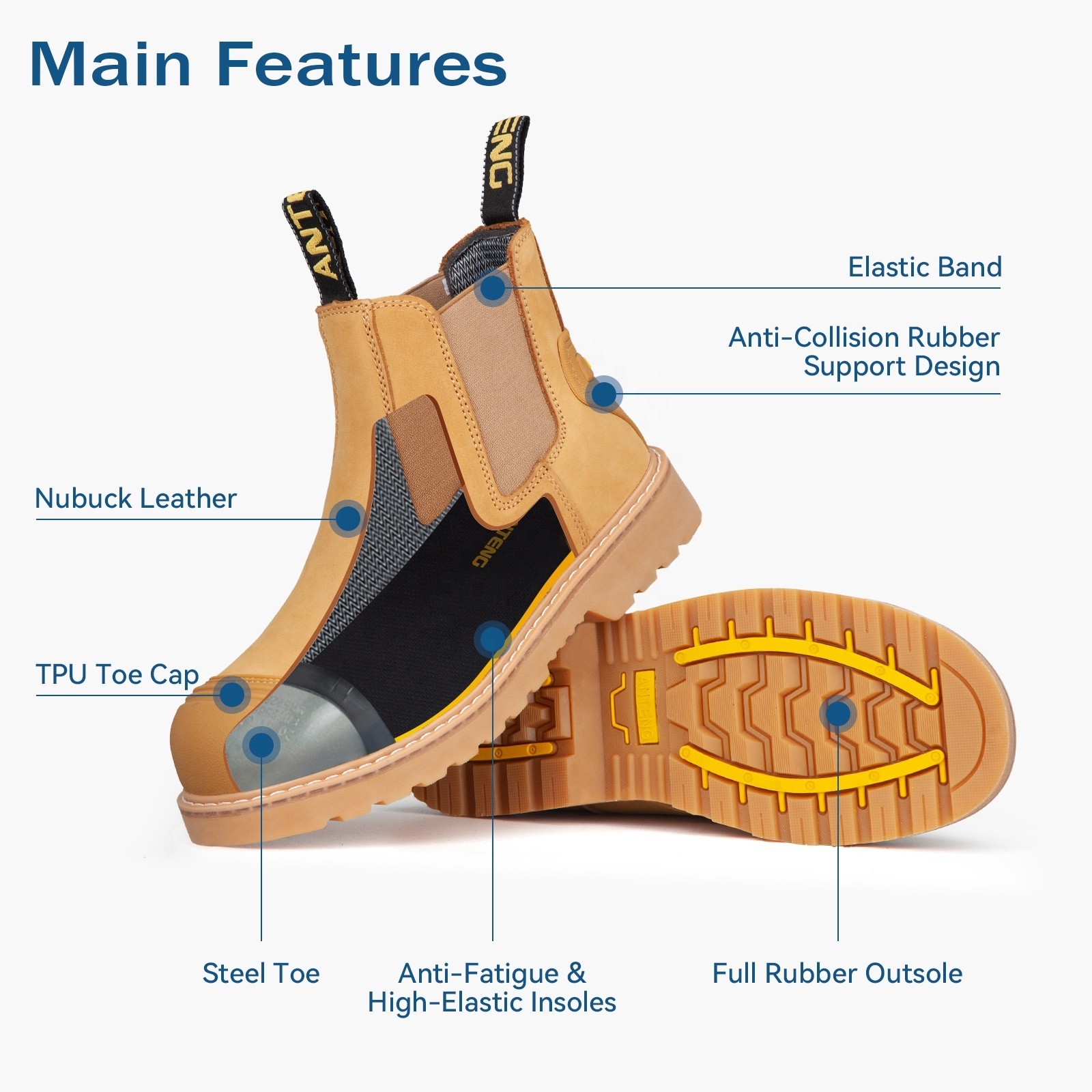 Men's Women Steel Toe Safety Boots with Leather Upper Slip-On Design and Rubber Outsole Safety Work Boots Shoes Boots