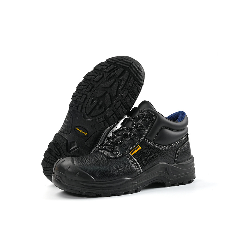 ANTENG PU Leather Safety Shoes Black Anti-Punture S1P Safety Shoes for Men