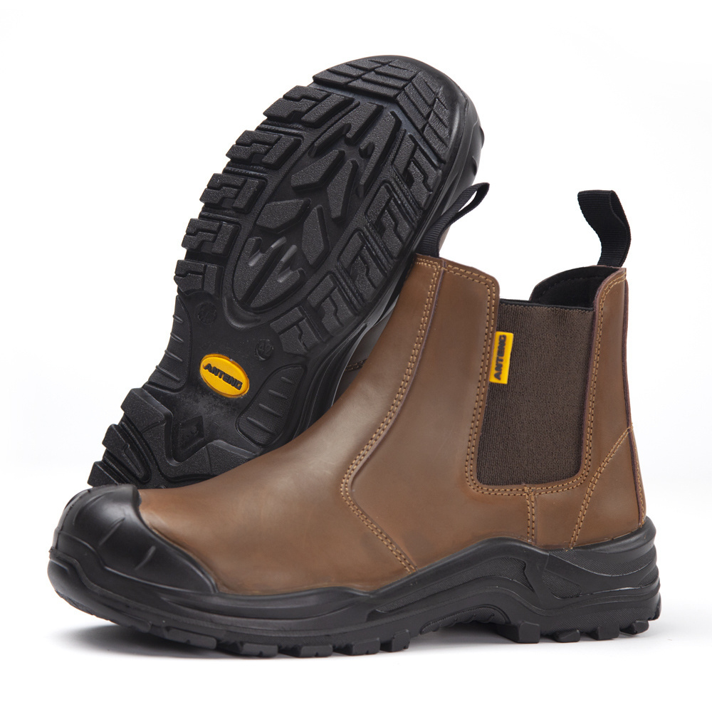 ANTENG Men None Lace Up Leather Work Boots Split Leather Anti-impact Anti-puncture Safety Shoes