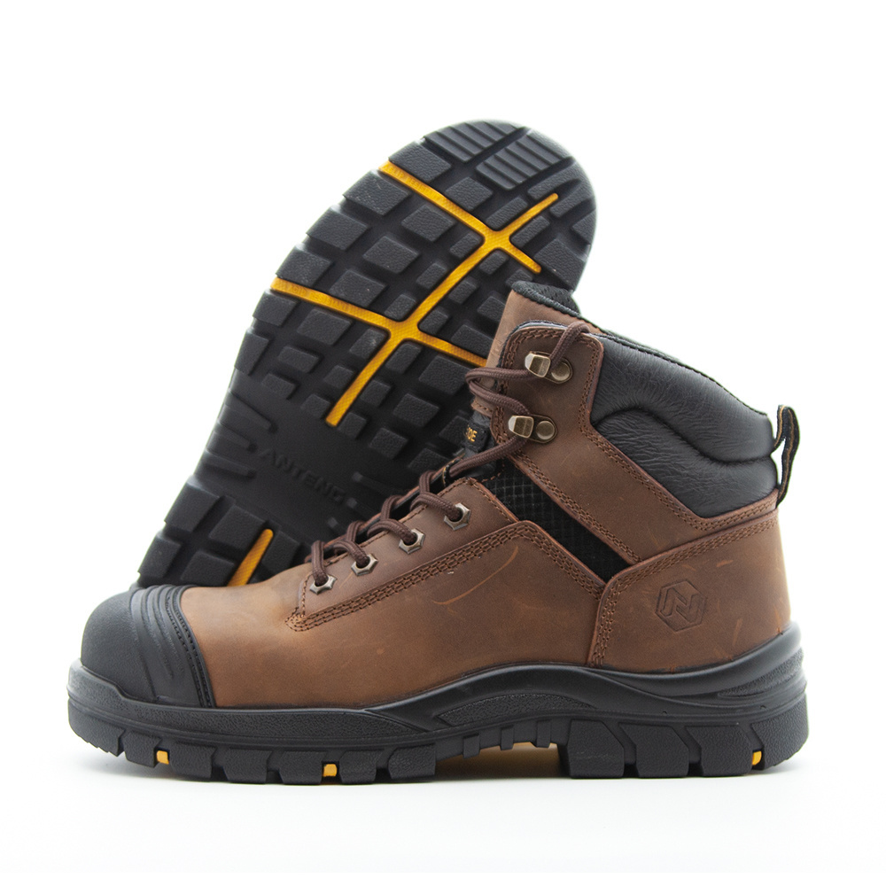 Fashion Brown Anti Slip Waterproof Crazy Horse Leather Steel Toe Brand Safety Shoes Men For Site