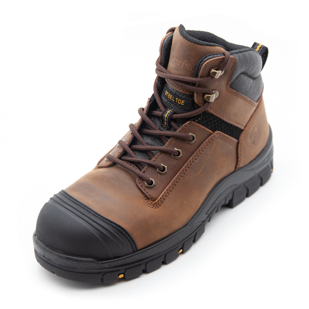 Fashion Brown Anti Slip Waterproof Crazy Horse Leather Steel Toe Brand Safety Shoes Men For Site