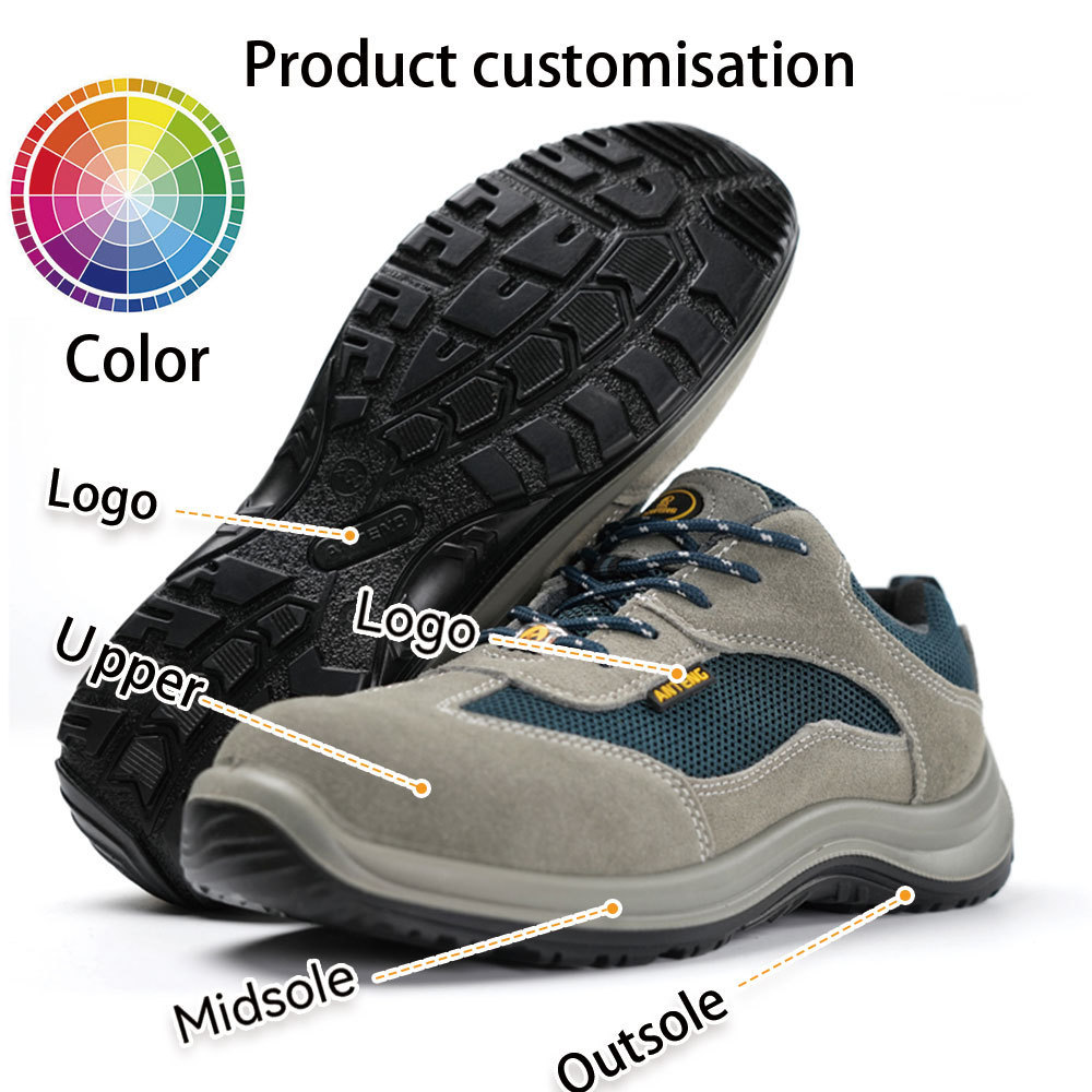 ANTENG S1P SRC ESD Suede Upper Pu Outsole Safety Shoes Grey Plastic Toe Cap Breathable Kitchen Work Shoes