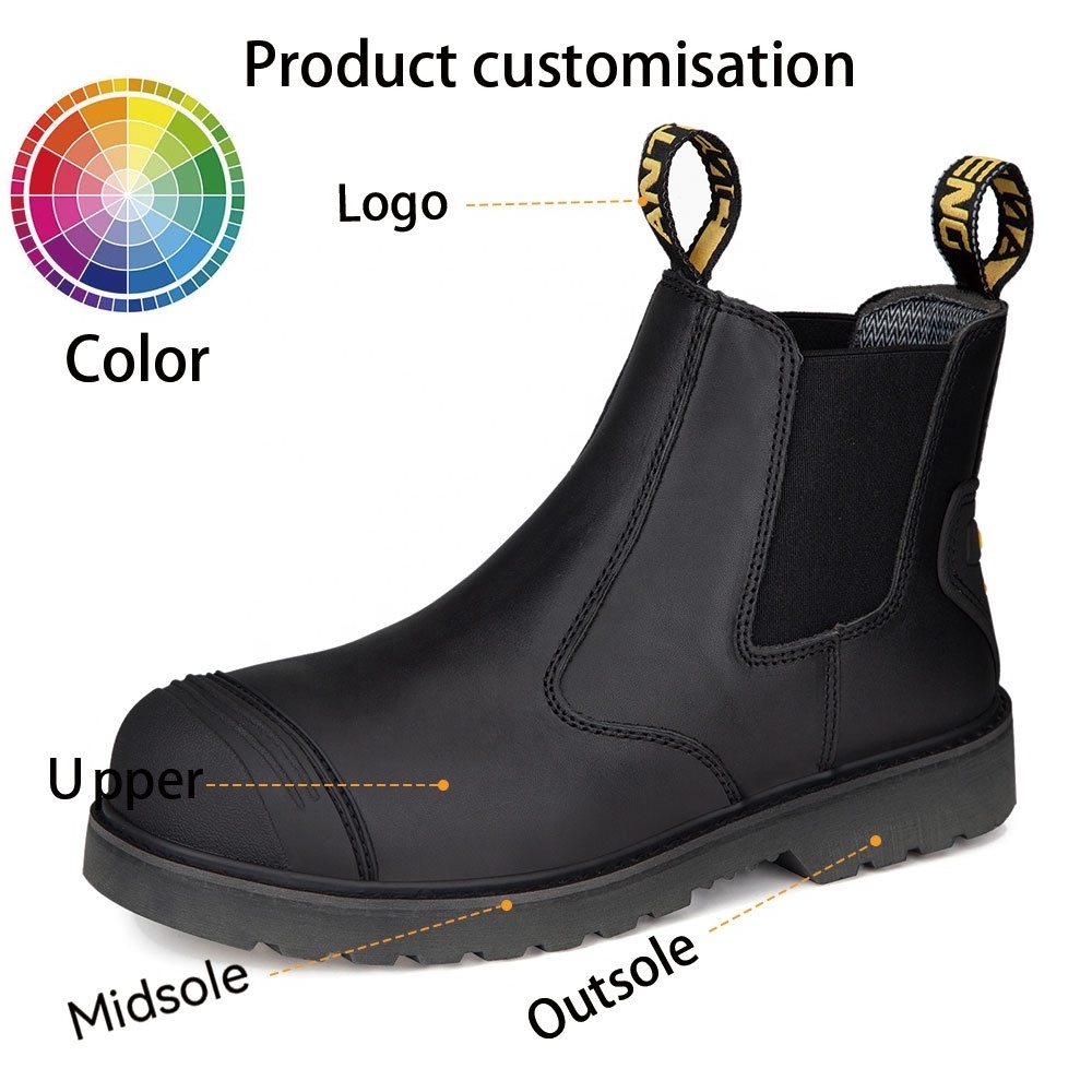 ANTENG Leather Safety Shoes Steel Toe Anti Smashing Rubber Sole Black Water proof Genuine Leather Work Safety Boots