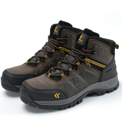 Men's Safety Work Boots Composite Toe Cap Crazy Horse Leather Upper Anti-Smashing Industrial Safety Shoes Outdoor Sports