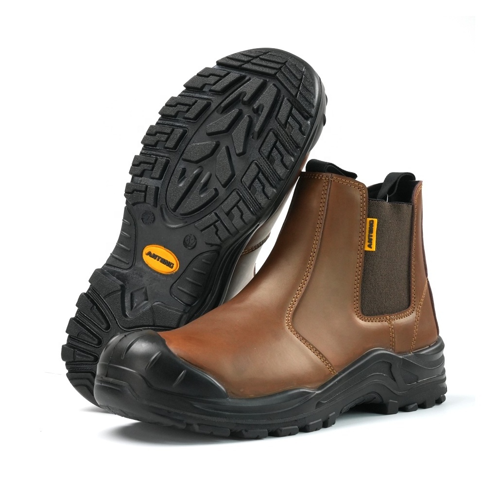 ANTENG Brown Safety Shoes Steel Toe Cap Professional S1P SR anti-static Soft Genuine Leather Work Boots