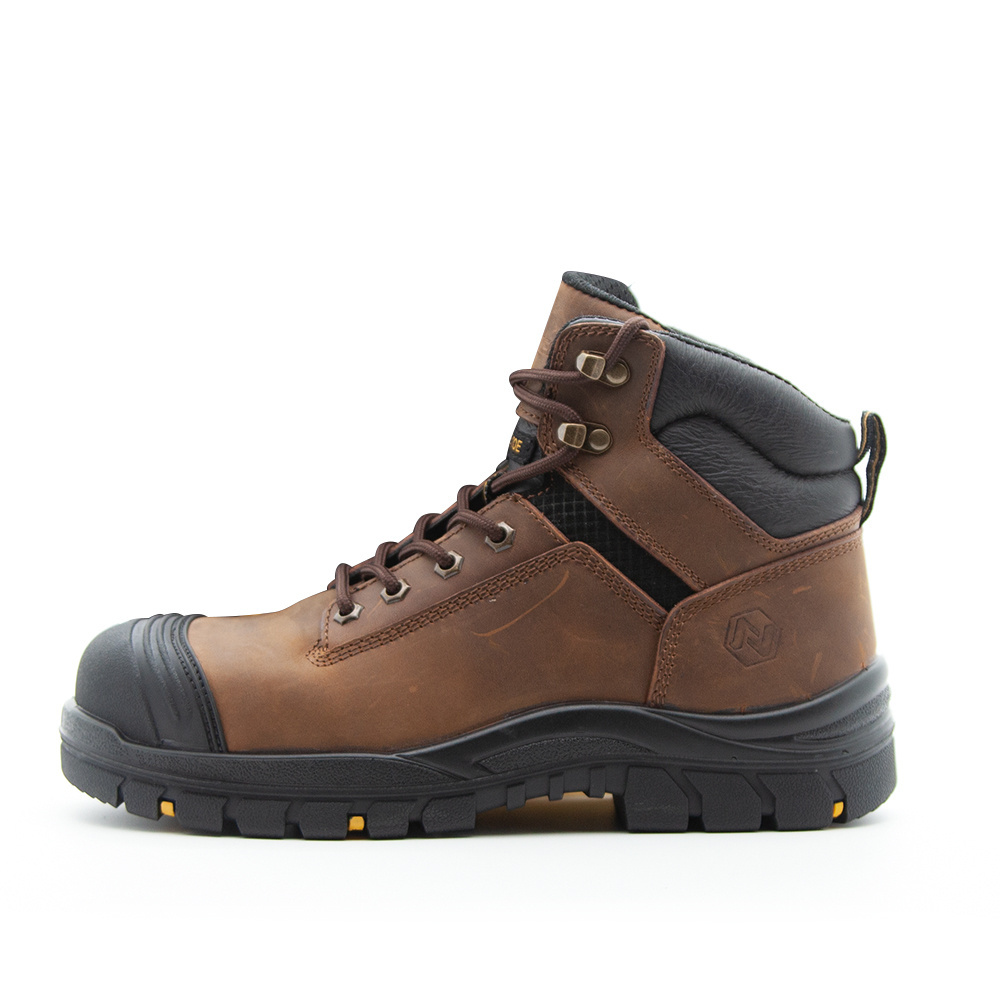 Fashion Brown Anti Slip Waterproof Crazy Horse Leather Steel Toe Brand Safety Shoes Men For Site