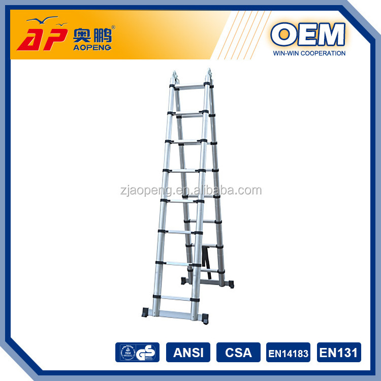 Aluminium Double Sides Telescopic Ladder with Big Hinge AP-509A-380