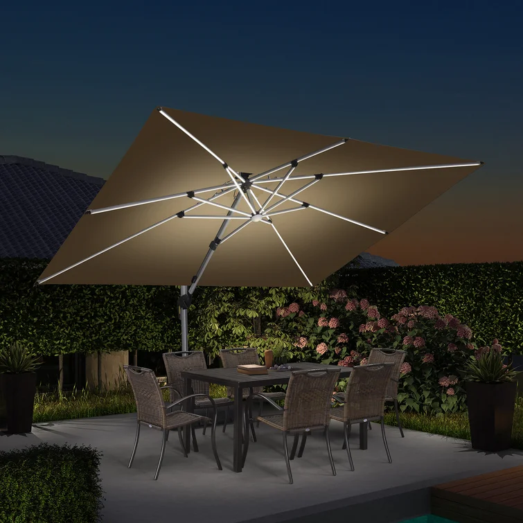 Hot Sale 3*4m waterproof Square Parasol Aluminum Patio Umbrella Roman parasol for garden With LED Light