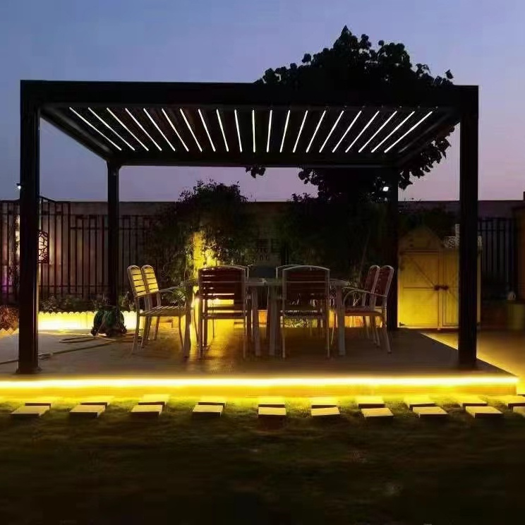 Customized  Pergola Galaxy Gazebo With Handle Function or Electric Actuator Louvered Roof System For Garden Yard