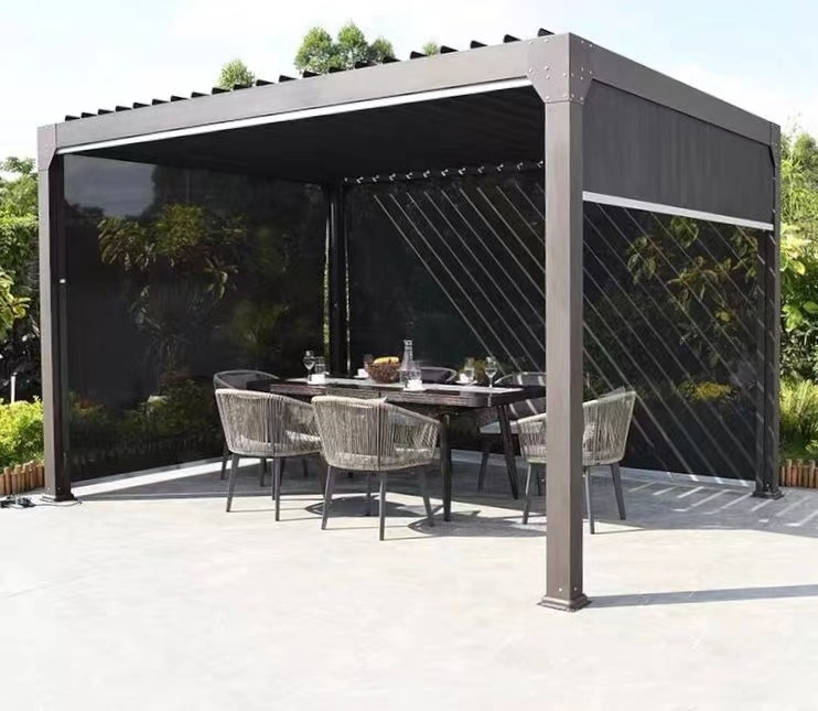 Customized  Pergola Galaxy Gazebo With Handle Function or Electric Actuator Louvered Roof System For Garden Yard