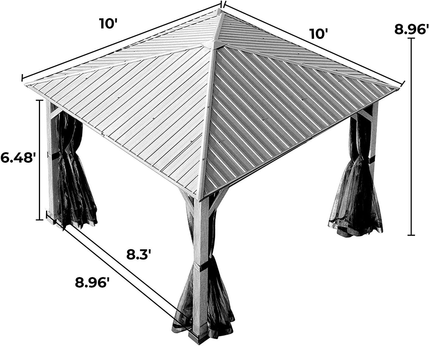 10x12 Ft Outdoor Hardtop Gazebo - Galvanized Steel roof with Curtains and netting