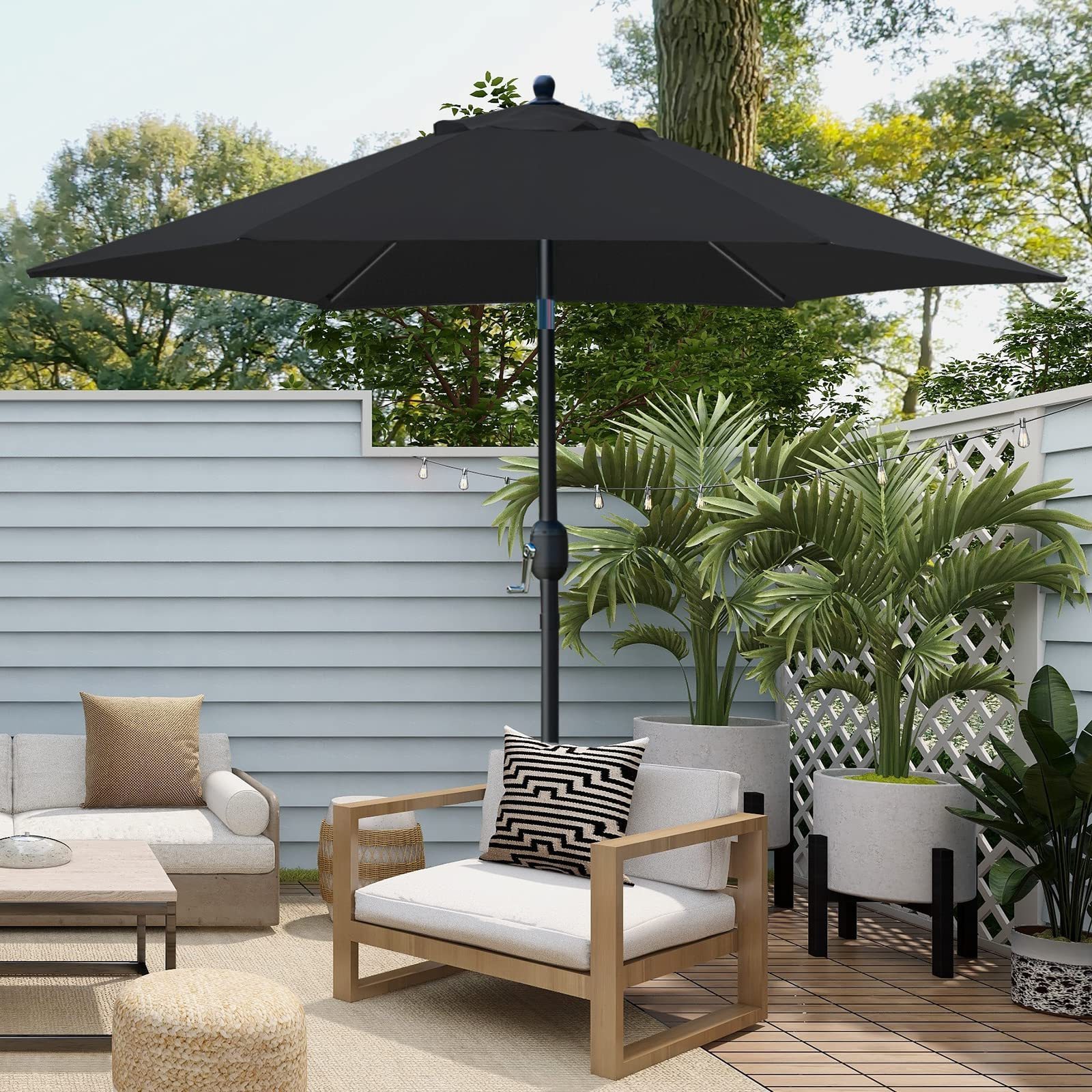 7.5' Patio Umbrella Outdoor Table Market Umbrella with Push Button With Tilt/Crank 6 Ribs for outdoor coffee restaurant