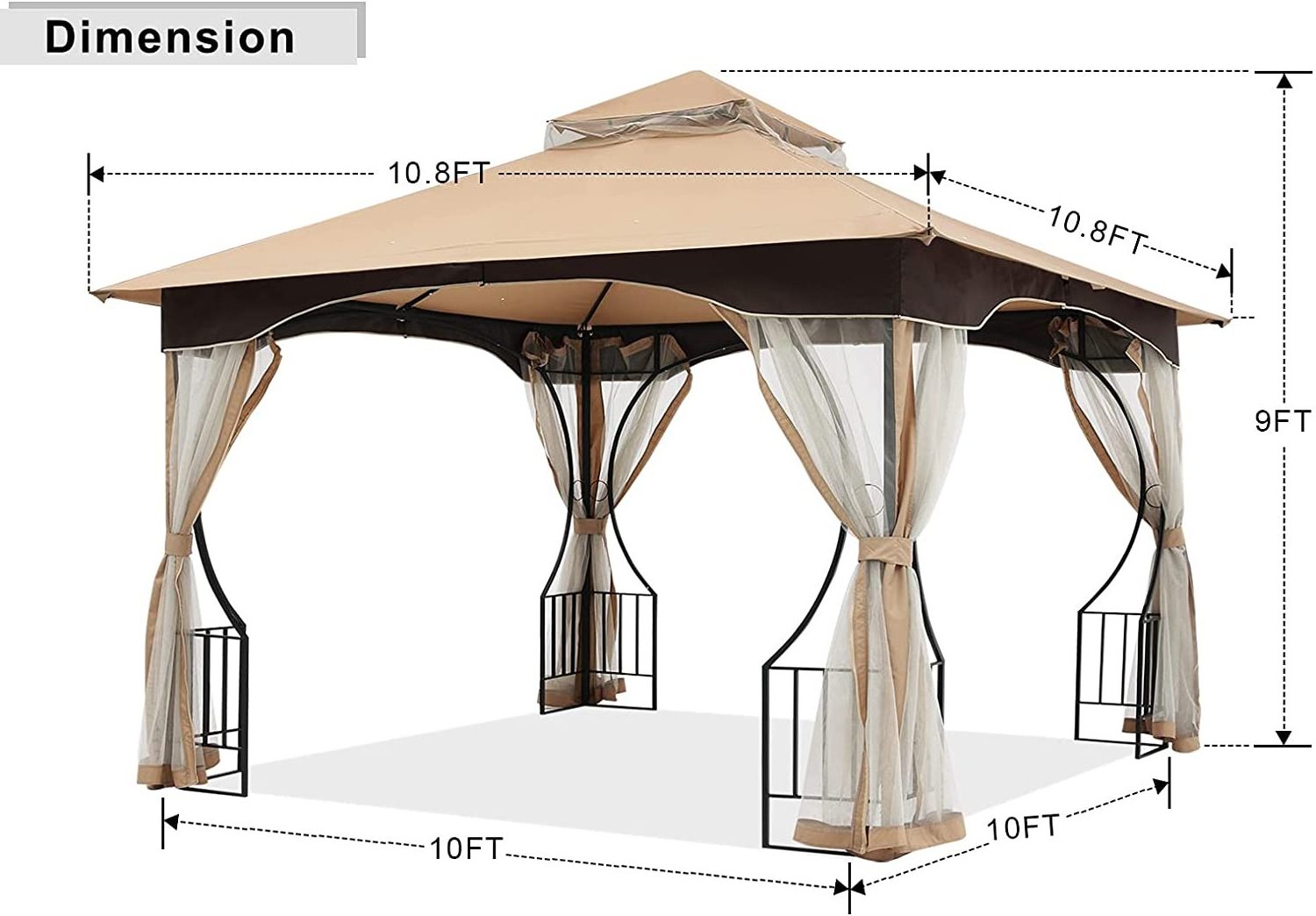 11x11ft New Style Waterproof With Double Roof And Arts Steel Design Metal Gazebo With Mosquito Netting For Outdoor Garden BBQ