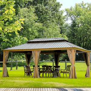 10x20 Hardtop Aluminium Gazebo with Galvanized Steel Roof and Outdoor Curtains Wood Frame for Patio Garden BBQ Party