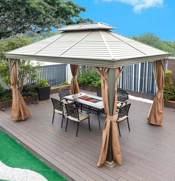 Big Size Hardtop Roof AluminiumGarden Iron Gazebo Trade Metal Patio Gazebo Gazebo And Netting For Outdoor Garden BBQ