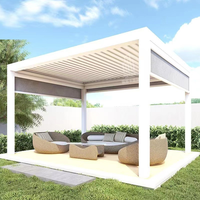 Aluminum alloy electric flip louver gazebo courtyard outdoor garden shade rolling curtain custom landscape pavilion