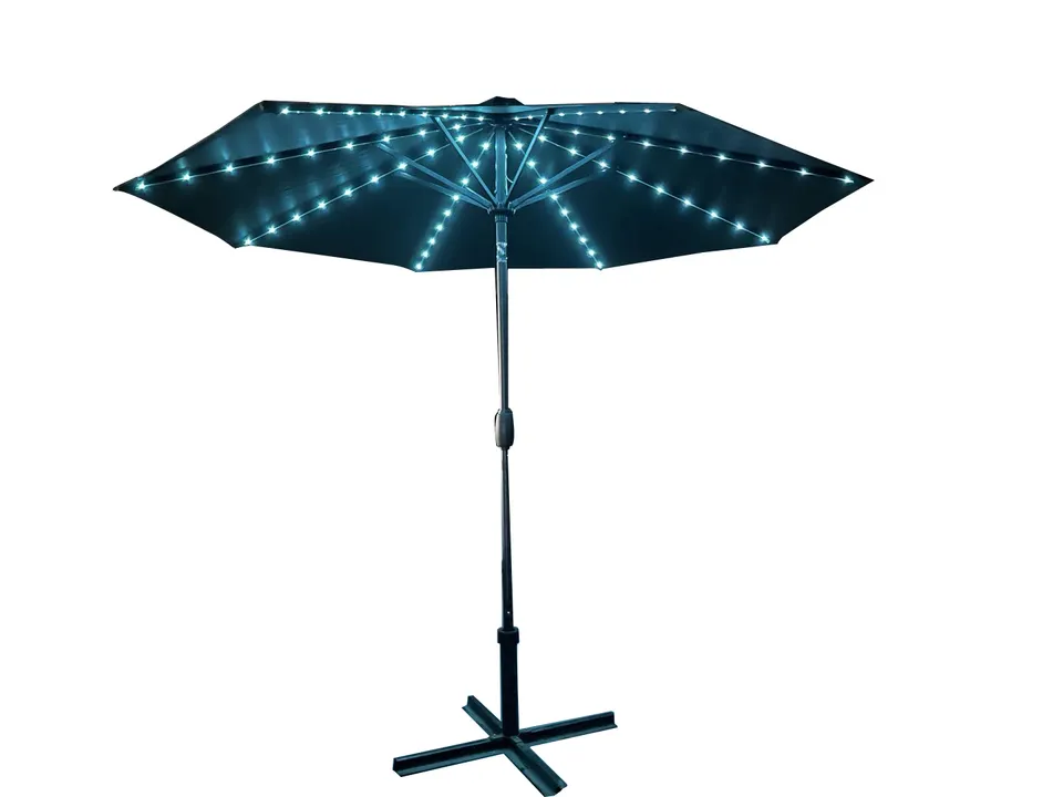 Modern round Solar Umbrella Anti-UV Sun Protection Parasol with LED Light Wholesale Waterproof Outdoor Parasol for Hotels